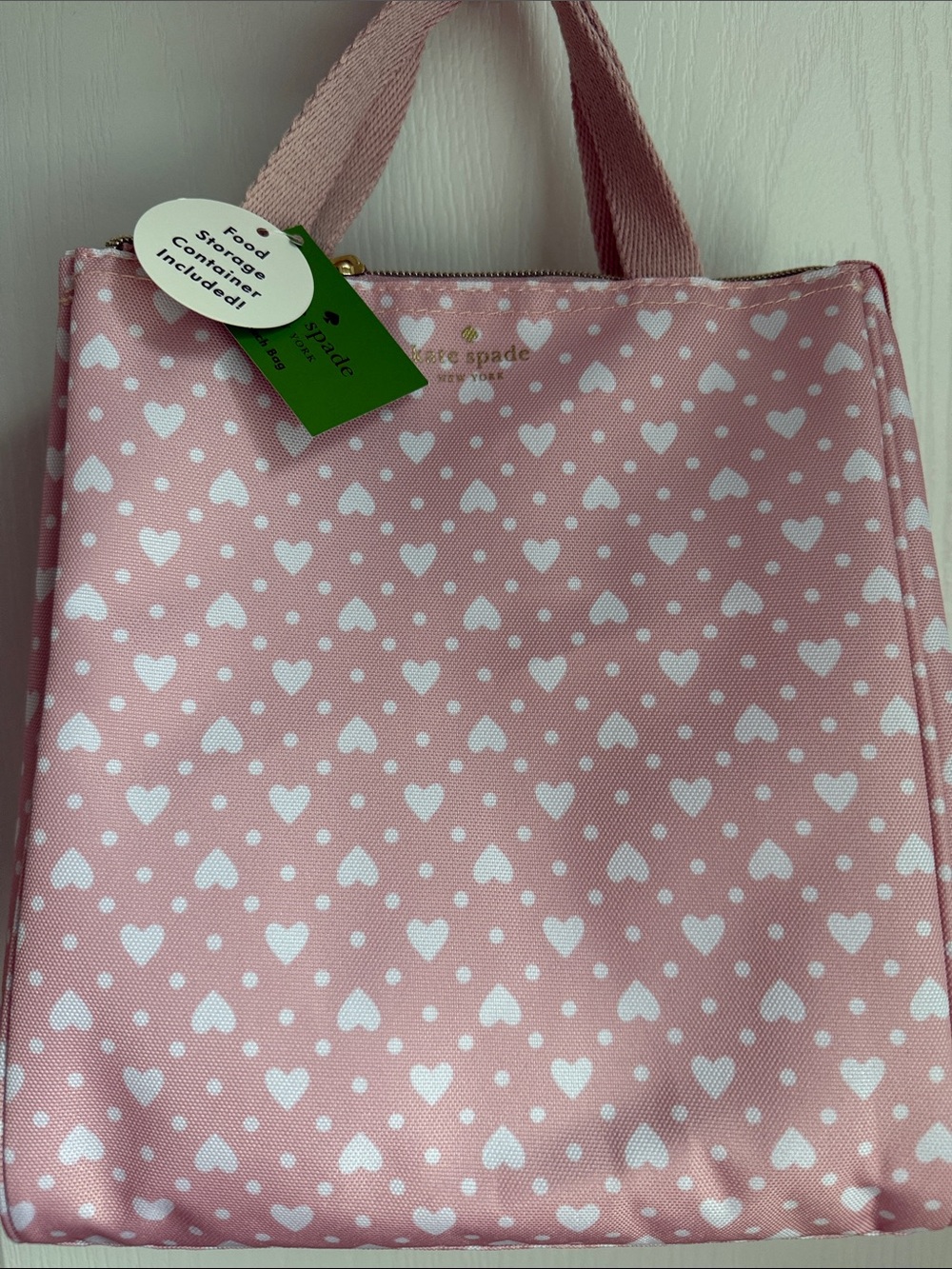 NEW Kate Spade Pink white hearts Lunch bag with container